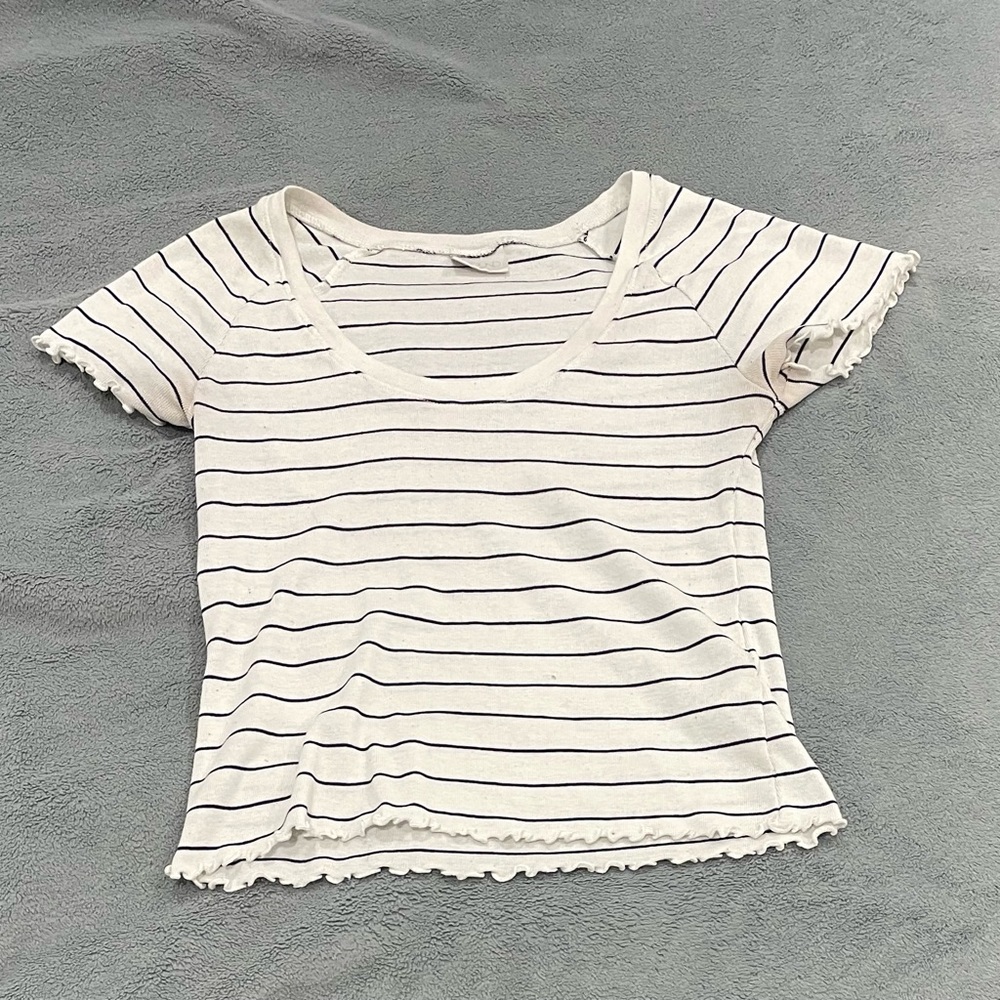 White shirt with black stripes scoop neck